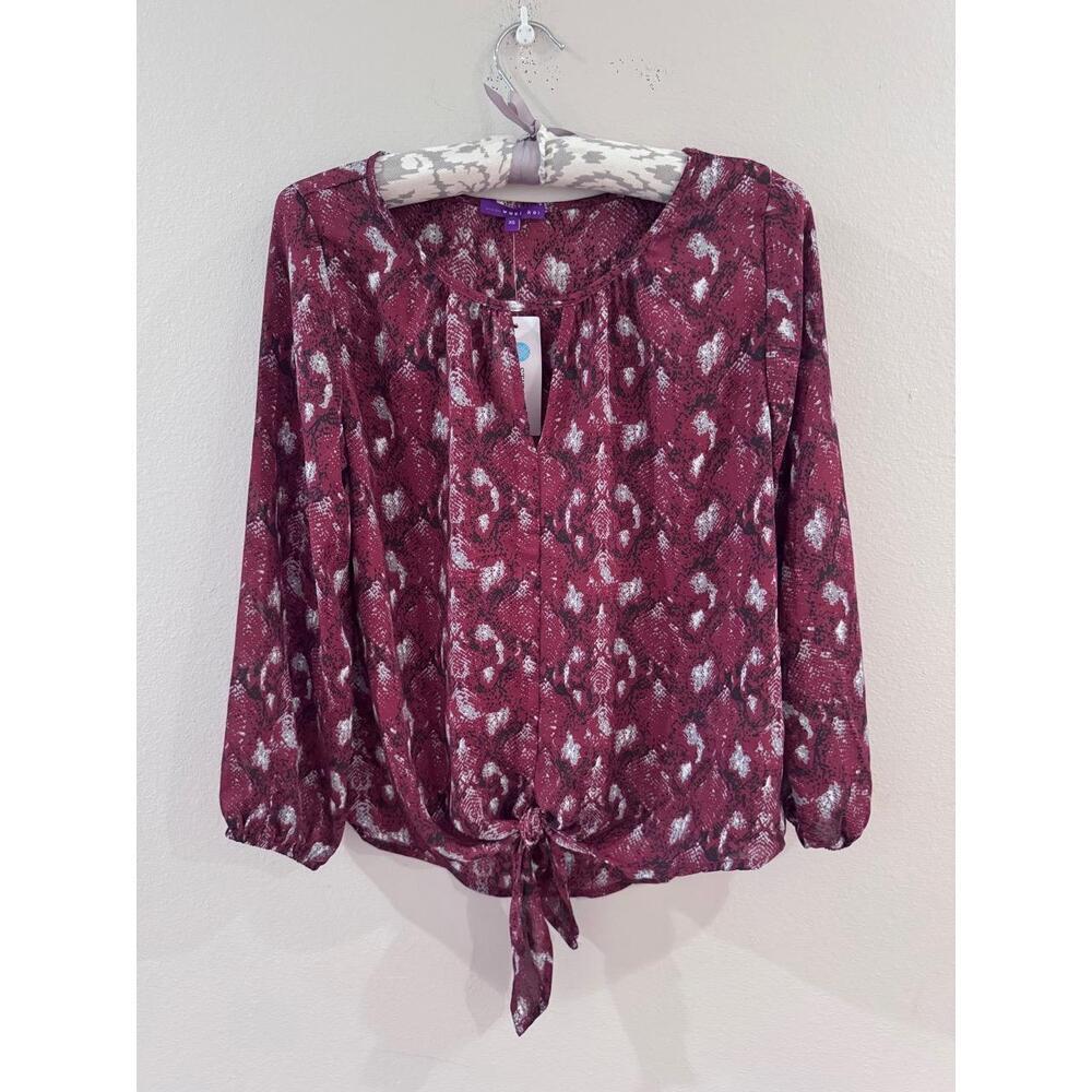 West Kei Animal Print Keyhole Long Sleeve Tie Front Blouse XS‎ New Office Career